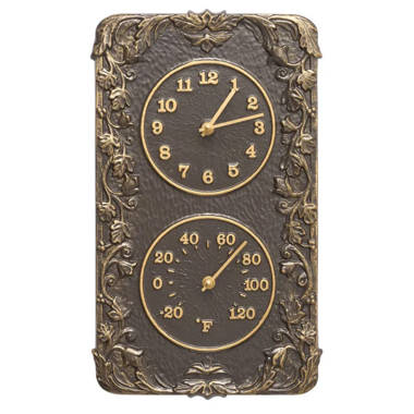 Taylor 8.25-inch Metal Station Clock with Thermometer in Black