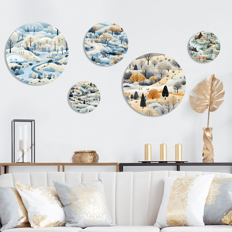 Gurshan - Ensemble d'art mural floral rond de 5