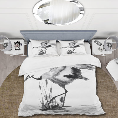 Grue japonaise - ensemble de housse de couette traditionnel - microfibre de polyester