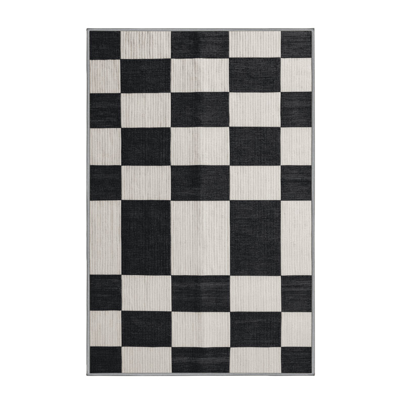 Machine Washable Checkered Gray Area Rug, Runner 2' x 4'