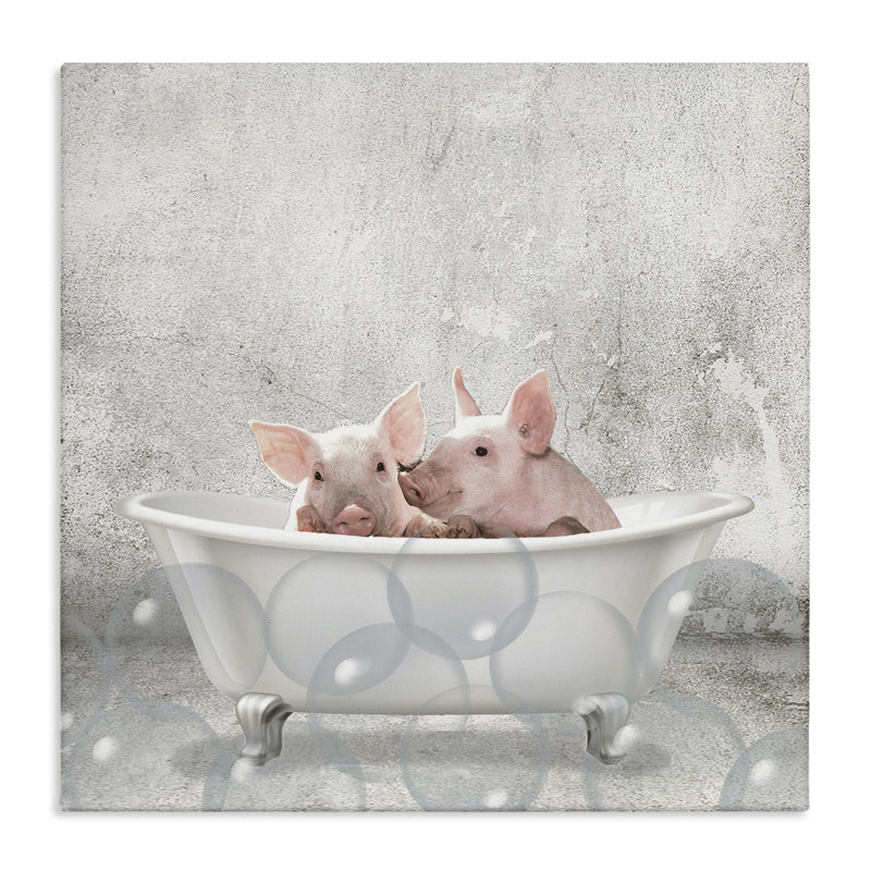 «Baby Piglets Bath Time Cute Animal», reproduction d'impression sur bois, H 36 po x l 36 po