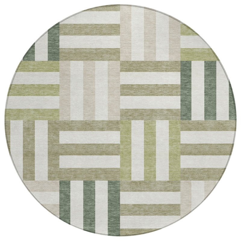 Machine Washable Indoor/Outdoor Aten ACN2332 Geometric Rug, Round 8'
