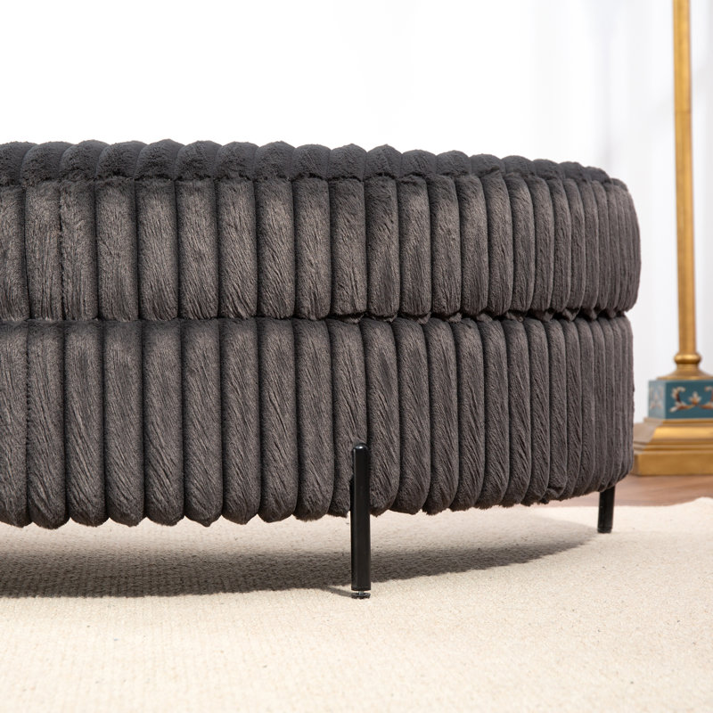 Grand repose-pieds rembourré avec rangement demi-lune, Imitation fourrure gris anthracite