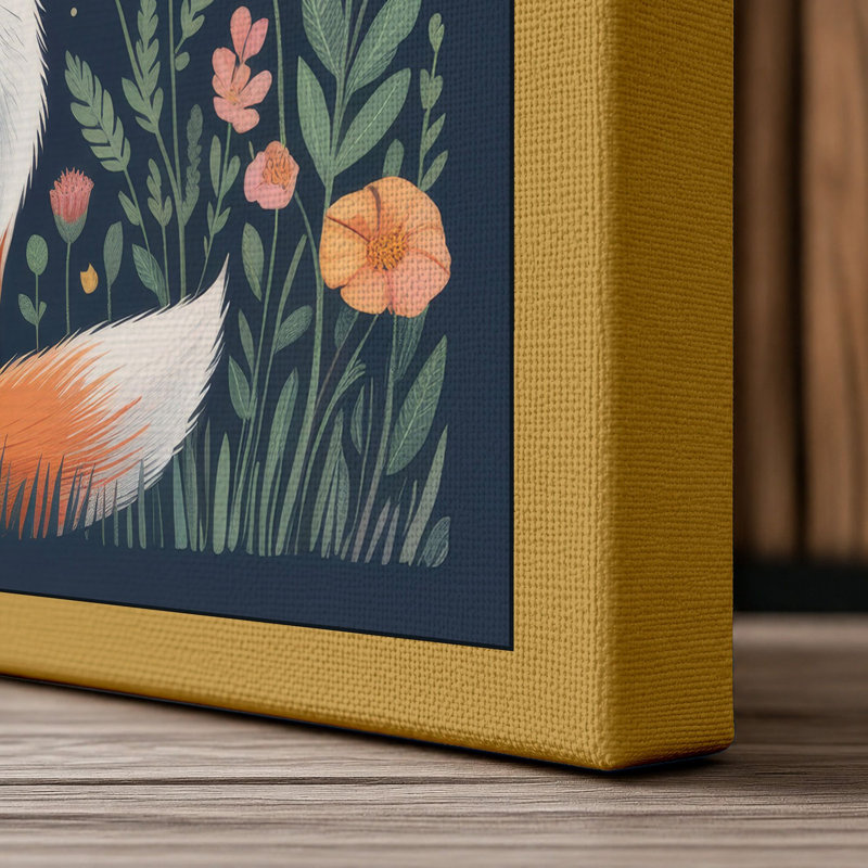 Fox Under Moonlight Boho - Wrapped Canvas, 30x20 - 76.2 x 50.8 cm, Ochre Border