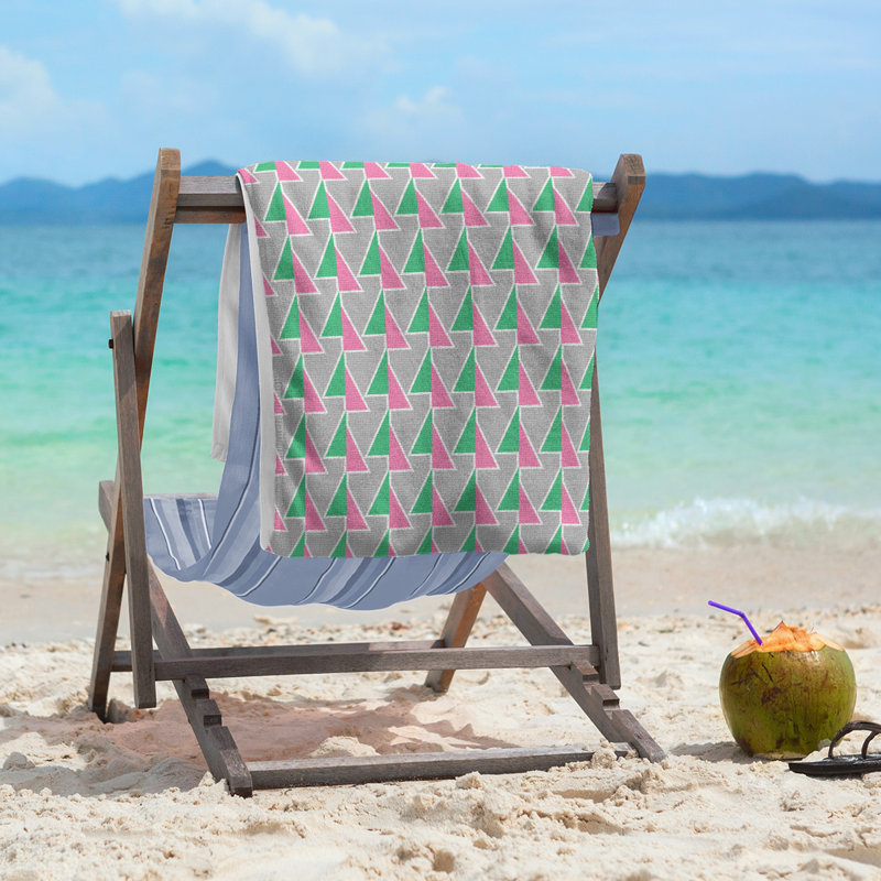 Serviette de plage à flèches changeées, Vert / Rose / Gris