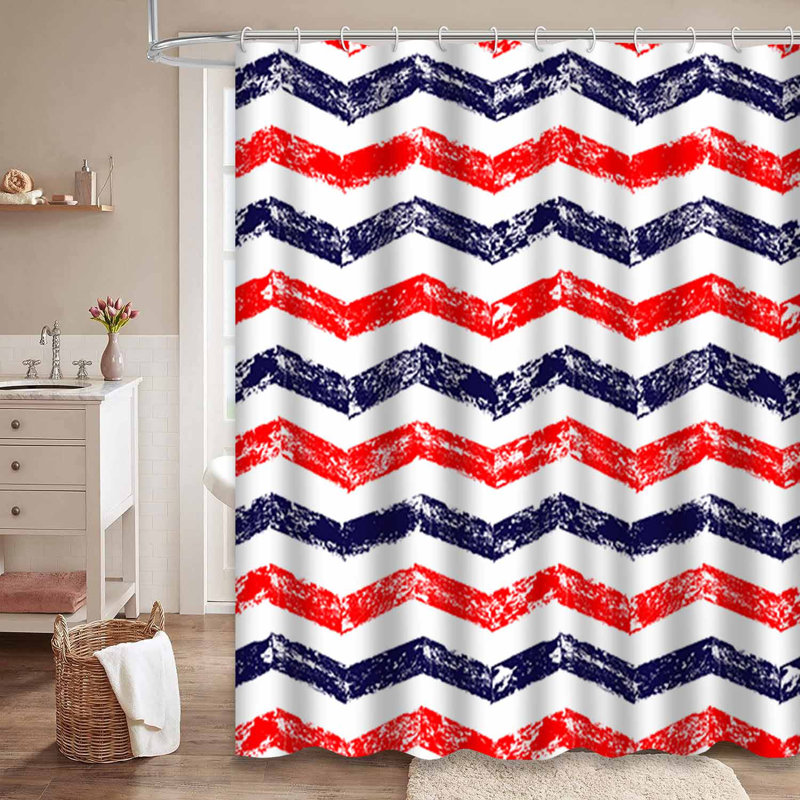Rideau de douche à chevrons bleu marine avec 12 crochets, L 72 po x l 84 po