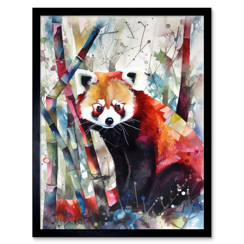 Red Panda In Bamboo Forest Folk Art Artwork Framed Wall Art Print 9X7 Inch