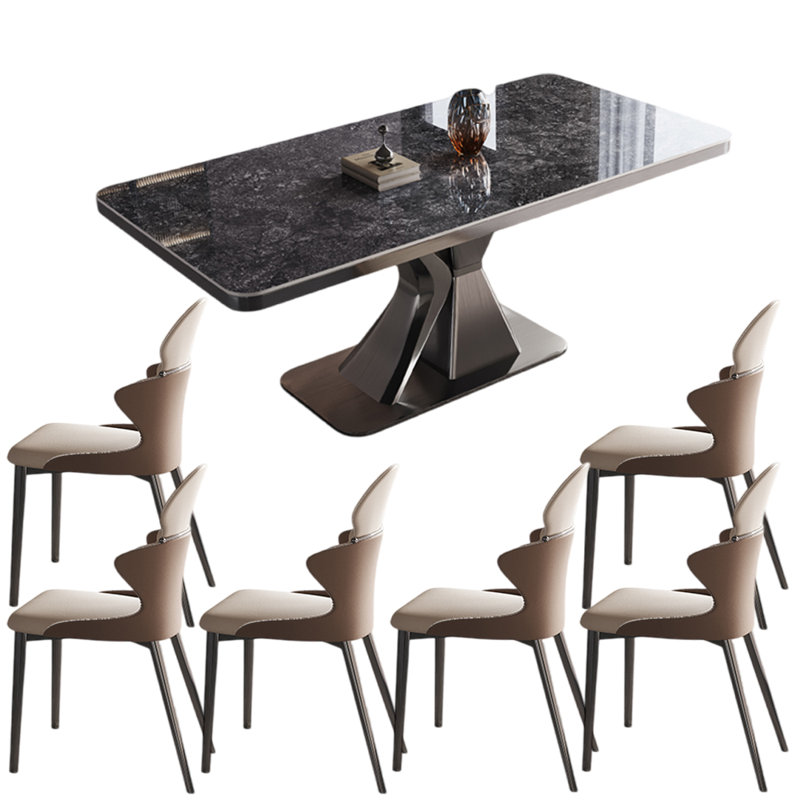 Modern luxury Italian style dining table sets, Black, 29.53"H x 78.74"L x 35.43"W