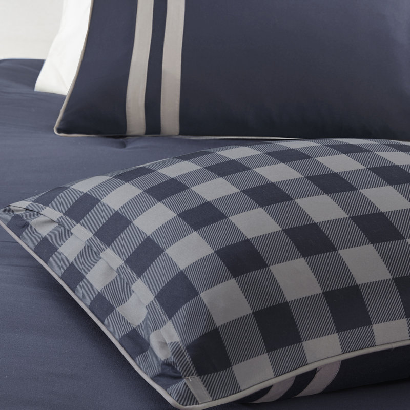 Ensemble d'édredon réversible en microfibre Cyrus, Édredon double/grand et 2 taies décoratives, Bleu marine