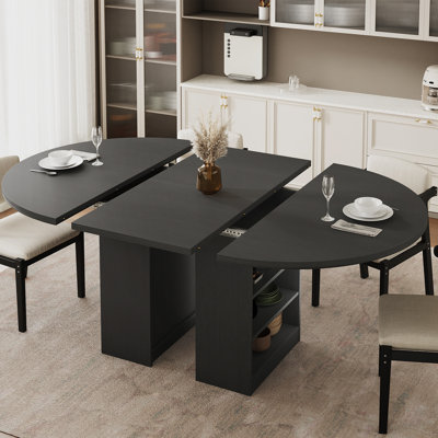 4-8 Extendable Dining Table Kitchen Dinner Table With 3-tier Storage Racks