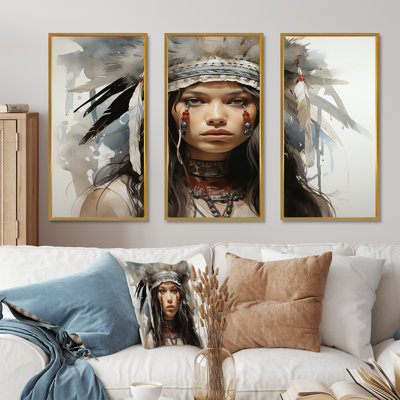 Native Sioux Woman Portrait - Native American Wall Art Print Set
