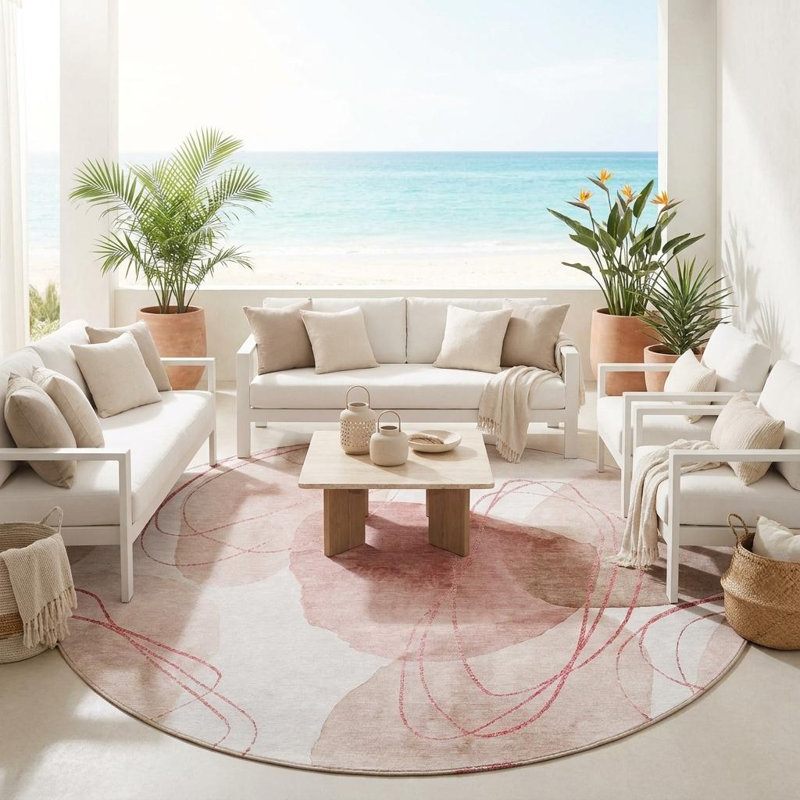Tapis extérieur rond lavable antidérapant 8 pi Merlot and Ivory