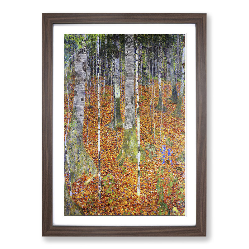 Birch Forest by Gustav Klimt - Picture Frame Painting, 36cm H x 27cm W x 2cm D, Walnut Framed