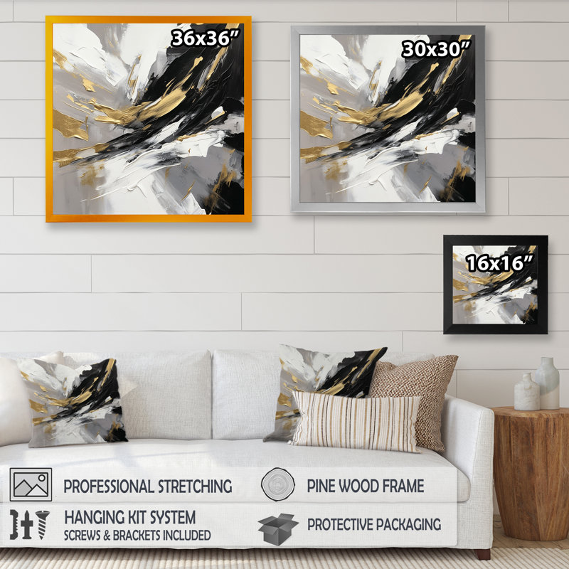 Mystery Awakening III - impressions sur toile abstraites, Impression noire sur toile encadrée, H 16 po x l 16 po x P 1 po