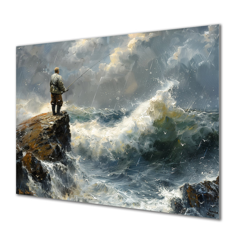 Cliffside Ocean Fishing - Chasse et pêche, art mural, Métal métal, H 24 po x l 32 po x P 1 po