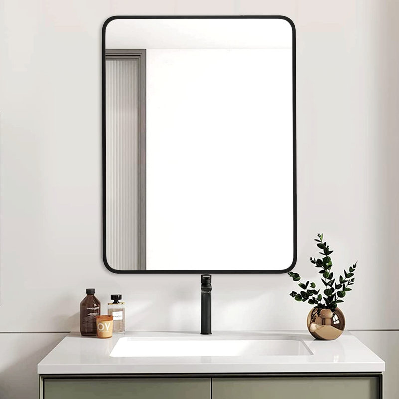 Miroir mural en métal, Noir, 32 po x 24 po