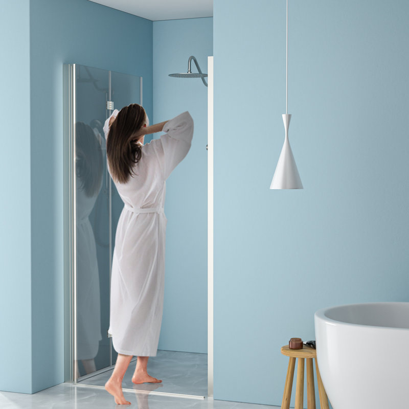 36"w X 72"h Shower Door With Tempered Glass And Fold In Brushed Nickel - -, Space Saving, Adjustable Aspect Optimizing, Element