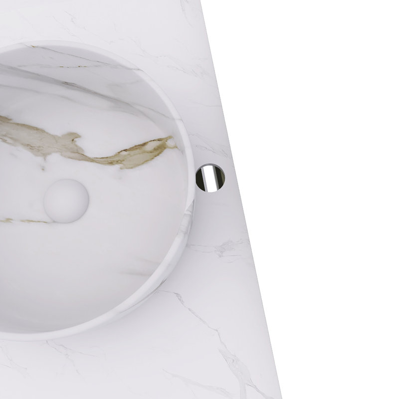 Meuble-lavabo mural de 24 po avec bords arrondis et motif rayÃ©, armoire de rangement avec un tiroir, lavabo rond en cÃ©ramique avec motif pierre