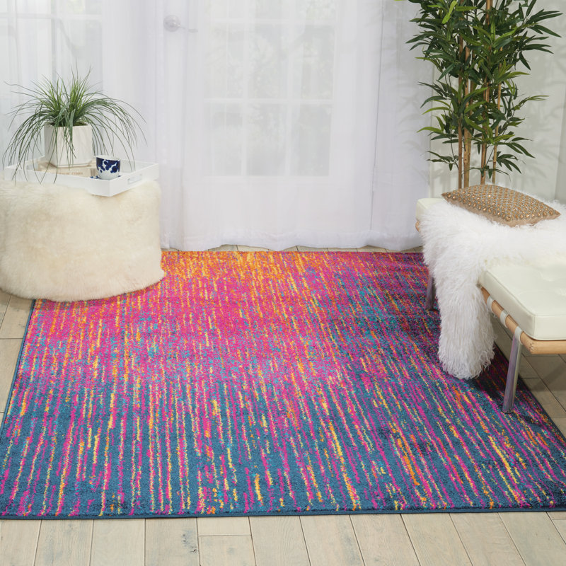 Tapis rose / mauve à motif abstrait Liia, Rectangle 6 pi 7 po x 9 pi 6 po