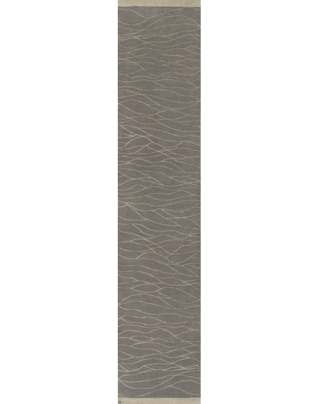 Web Abstract Area Rug in White/Gray, Runner 3' x 15'