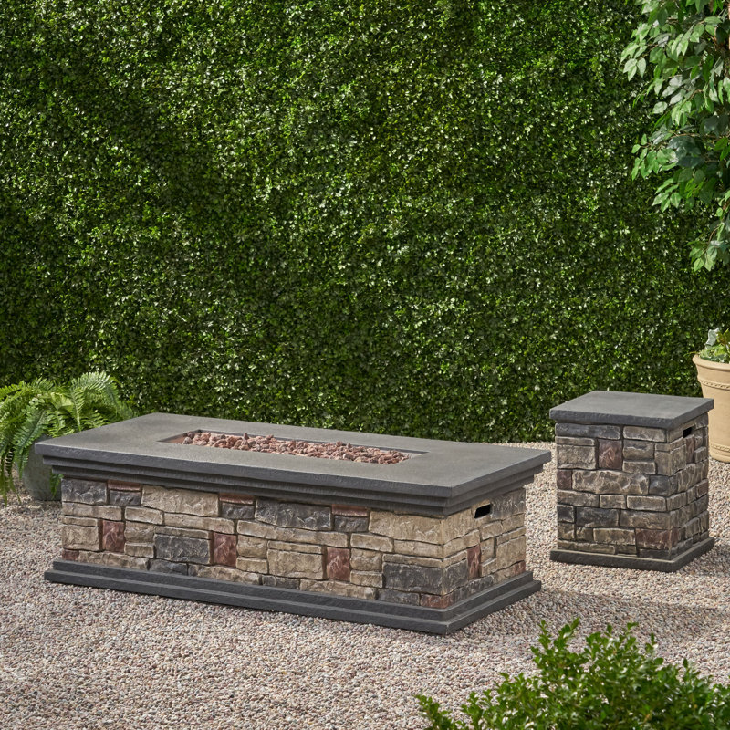 Keper Rectangle Concrete Propane Fire Pit Table with Hidden Fuel Tank