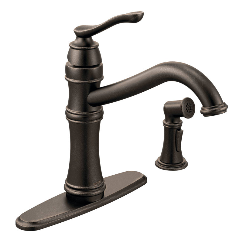Robinet de cuisine à poignée simple Belfural Duralock avec Duralock ™ et conduites d'alimentation, Bronze huilé, Avec jet