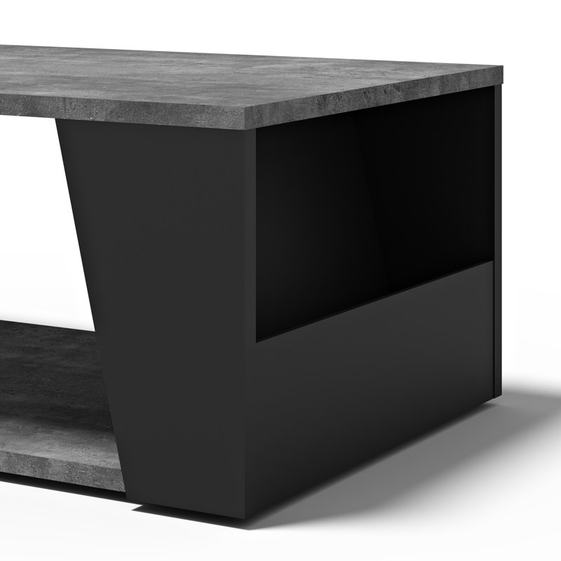 Sharrion Floor Shelf Coffee Table, Concrete Look, Black Metal