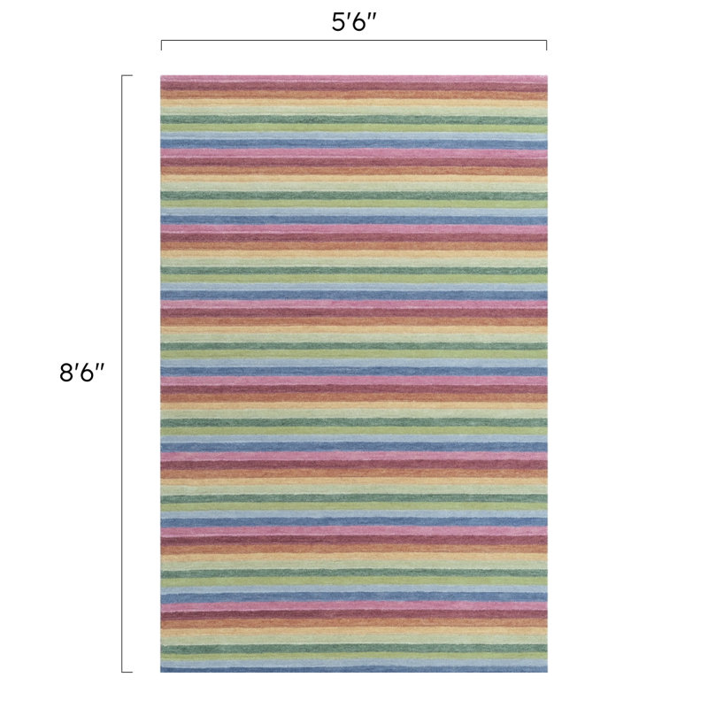 Surrey Stripe Hand-Tufted Plush Wool Rug High-Low Rainbow Multicolor, Rectangle 5'6" x 8'6"