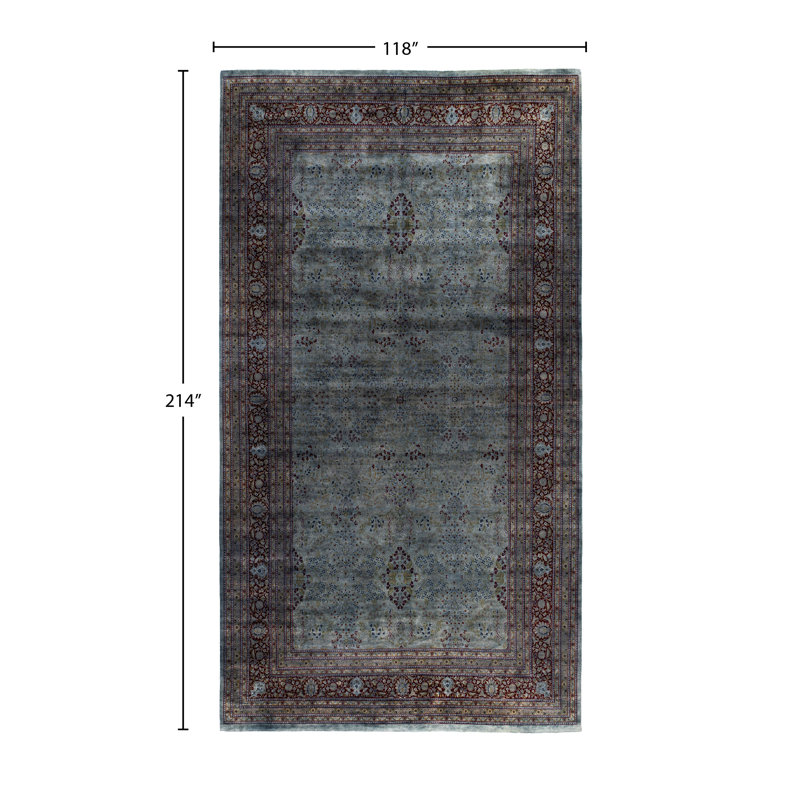 Tapis unique noué à la main Rachal - gris, 9 pi 10 po x 17 pi 10 po