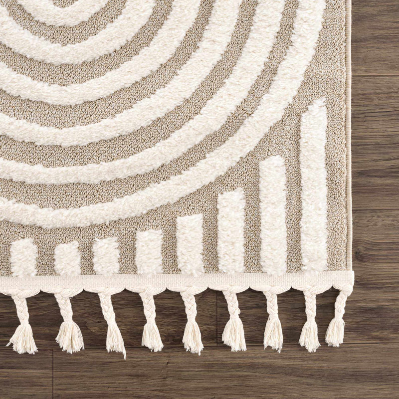 Tapis crème à motif géométrique Moisa Farmhouse, Rectangle 8 pi 10 po x 12 pi