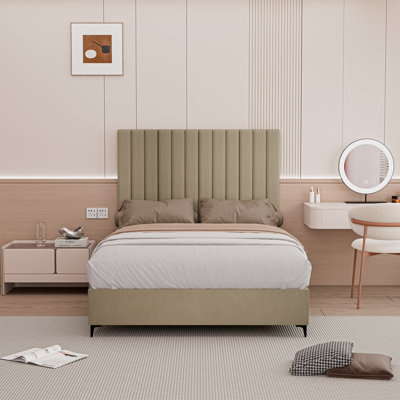 Lit plateforme tapissier en velours de luxe avec tête de lit, base de qualité supérieure, aucun sommier tapissier requis