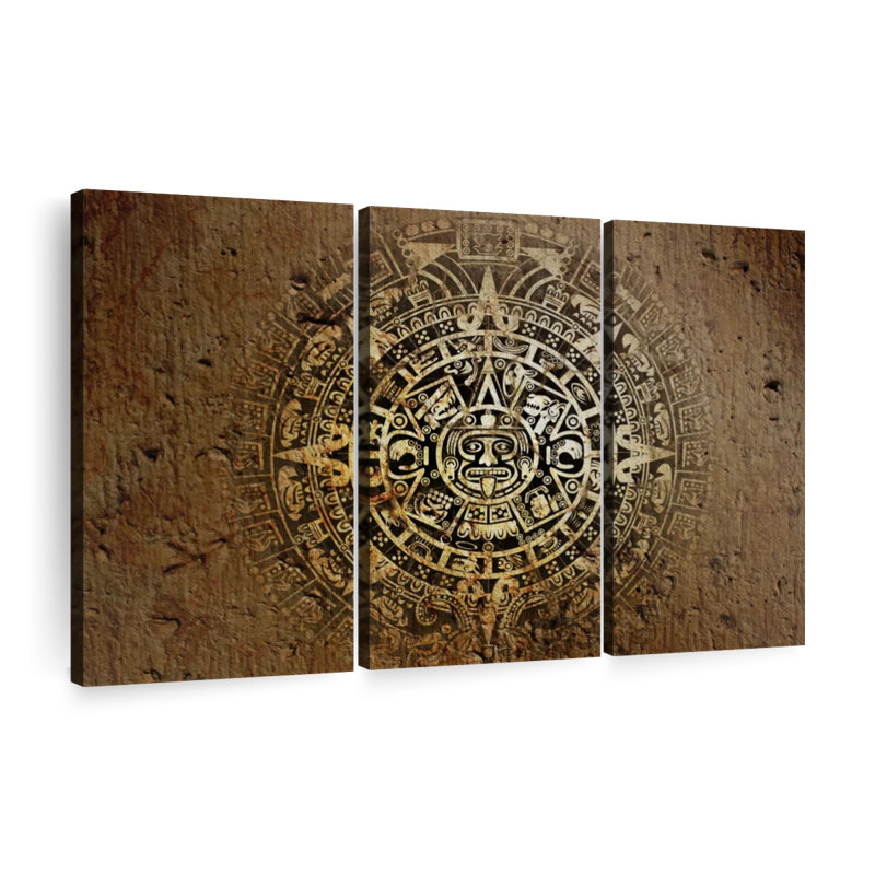 Ancien calendrier maya, reproduction sur toile, H 28 po x l 45 po 