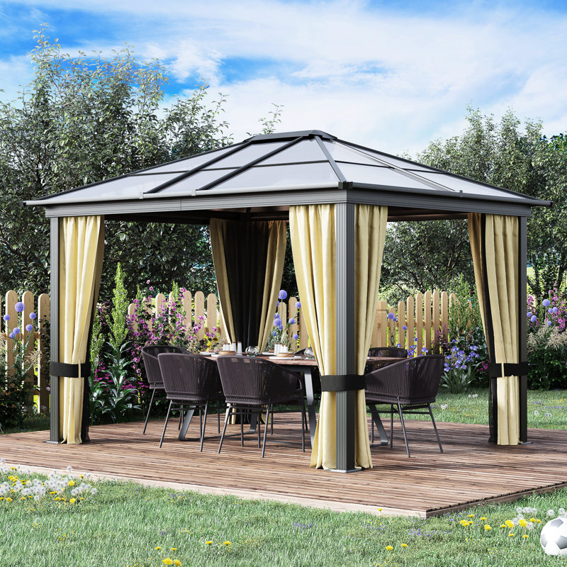 10' X 12' Gazebo With Polycarbonate Roof, Aluminum Frame For Garden Delight Frame, Suited Lawn,