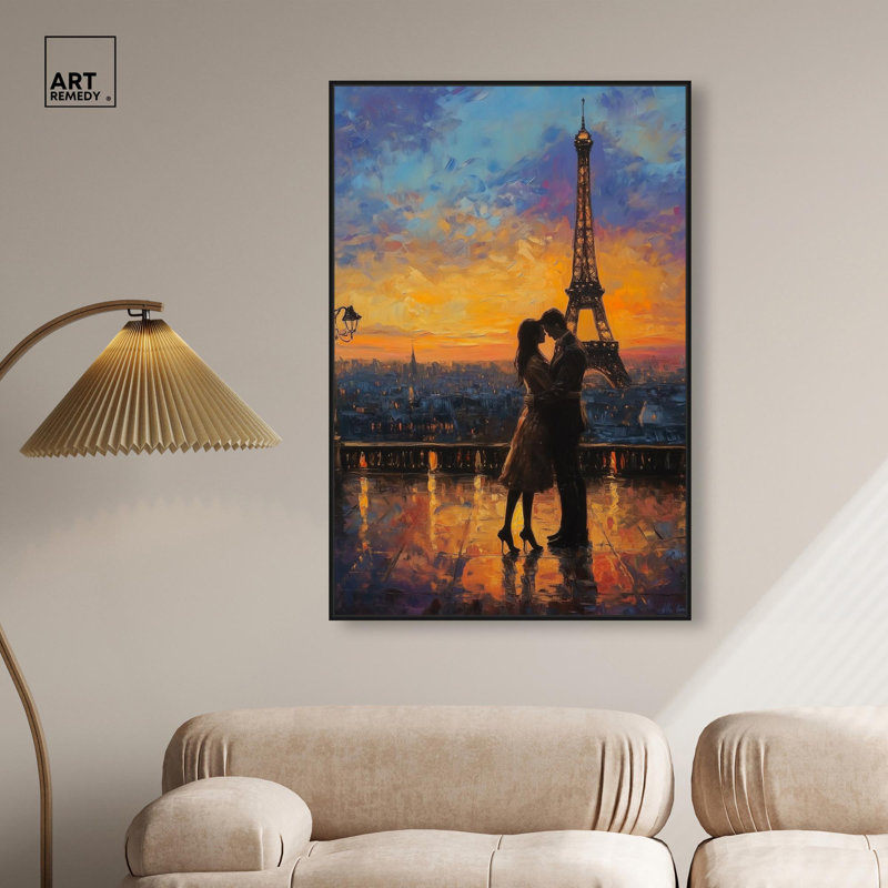 Toile romantique Tour Eiffel par Art Remedy, H 46 po x l 31 po, Noir, Cadre flottant