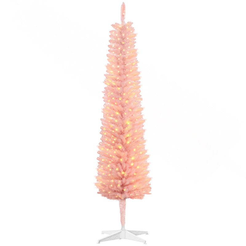 Arbre de Noël artificiel 5 pi avec 5 branches colorées et 150 lumières colorées, rose, Rose