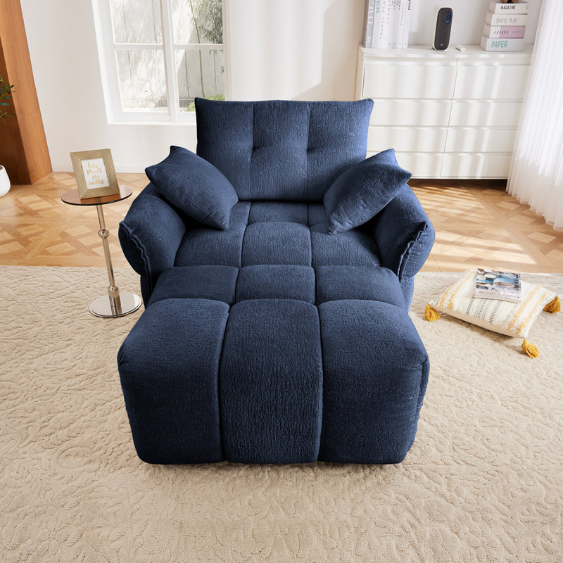 Canapé ergonomique à une place avec repose-pieds, Bleu