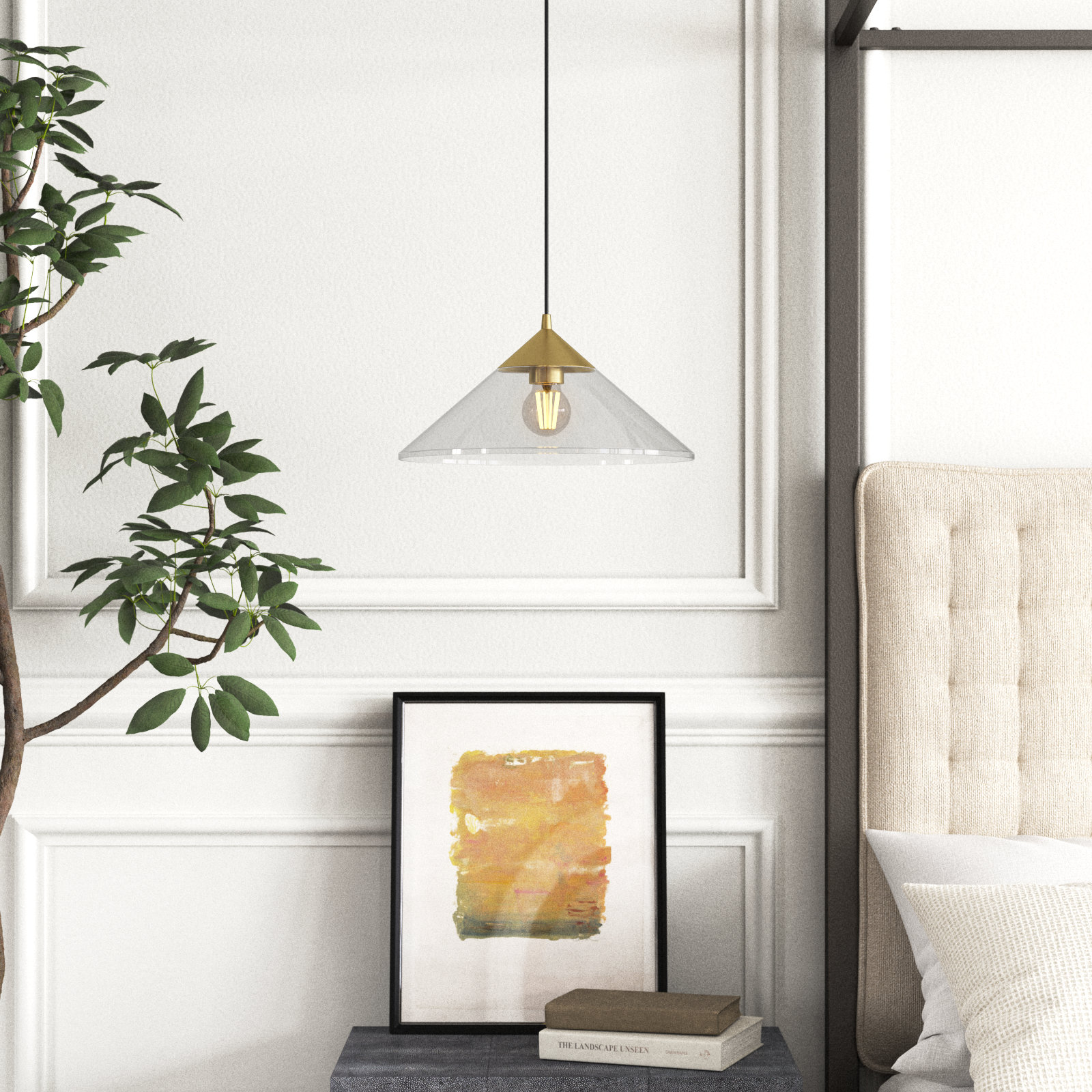 Johnson Single Light Glass Steel Pendant, Brushed Gold/Clear Glass