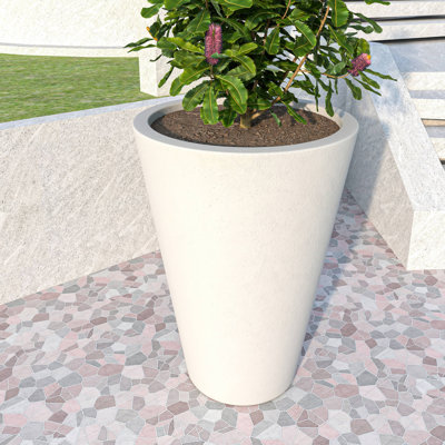 Steveda Modern Tall Tapered Round Fiberstone Planter – Handmade MGO Clay Plant Pot with Drainage Holes for Indoor & Outdoor Use