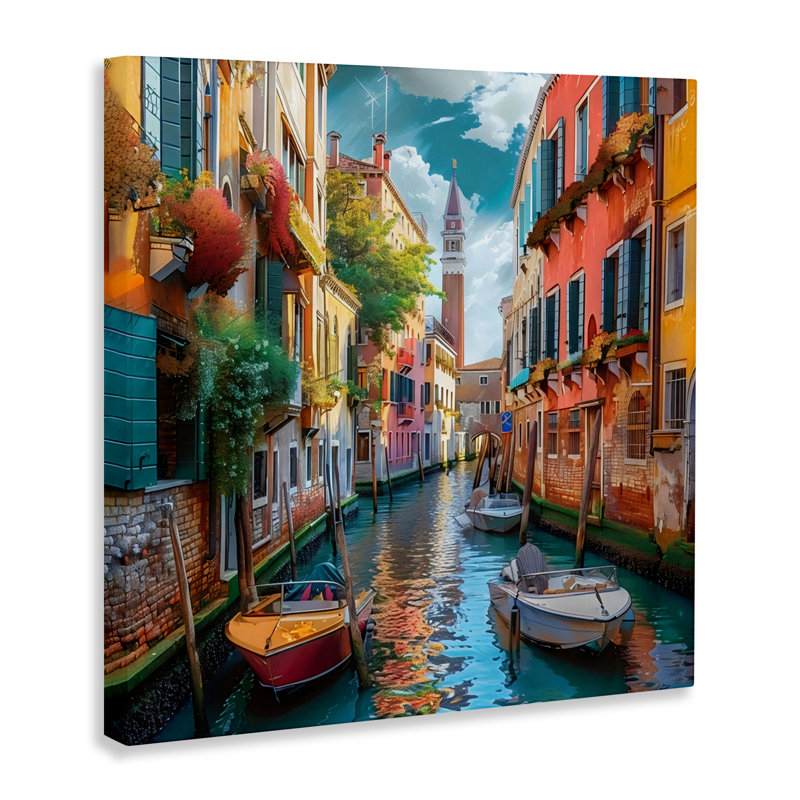 Toile Venetian Summer Canal, design par LSR Creative Studio, H 17 po x l 17 po
