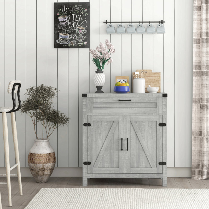 Buffet Farmhouse, armoire de cuisine rustique à 2 portes de grange, armoire d'appoint avec rangement pour le salon