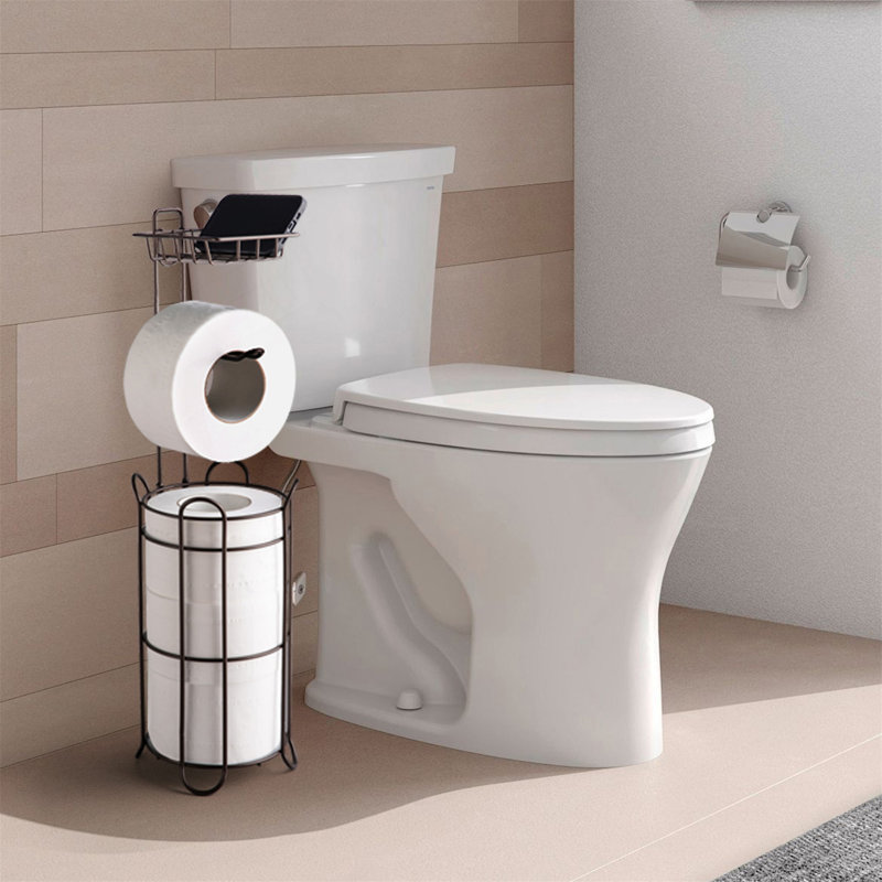 Porte-papier hygiénique avec tablette, salle de bain avec tablette pratique, support pour méga rouleaux, téléphone, brun