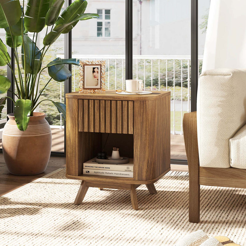 Table de chevet en bois pour table de chevet avec tiroir et tablette ouverte, Individuel