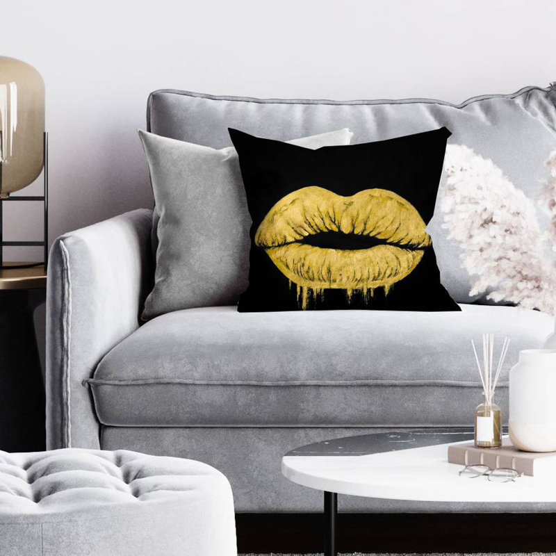 Golden lips - 16"x16" Throw pillow cover - Poly twill - Print on demand, Pillow Cover Only - No Insert, 16" x 16"