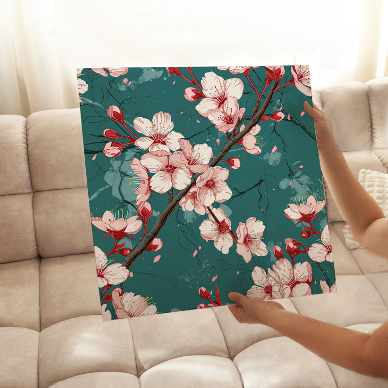 Impression florale de fleur de cerisier japonais Sakura, H 12 po x l 12 po