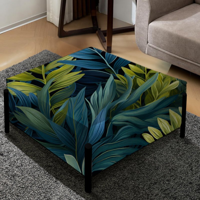 Azur et auvent vert motif tropical IV - grand repose-pieds carré tropical