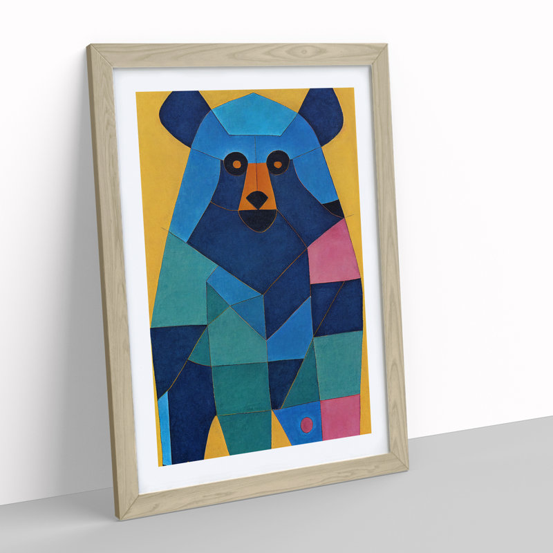 Geometric Bear No.4 Abstract - Wrapped Canvas Print, Oak Framed, 64cm H x 46cm W x 2cm D