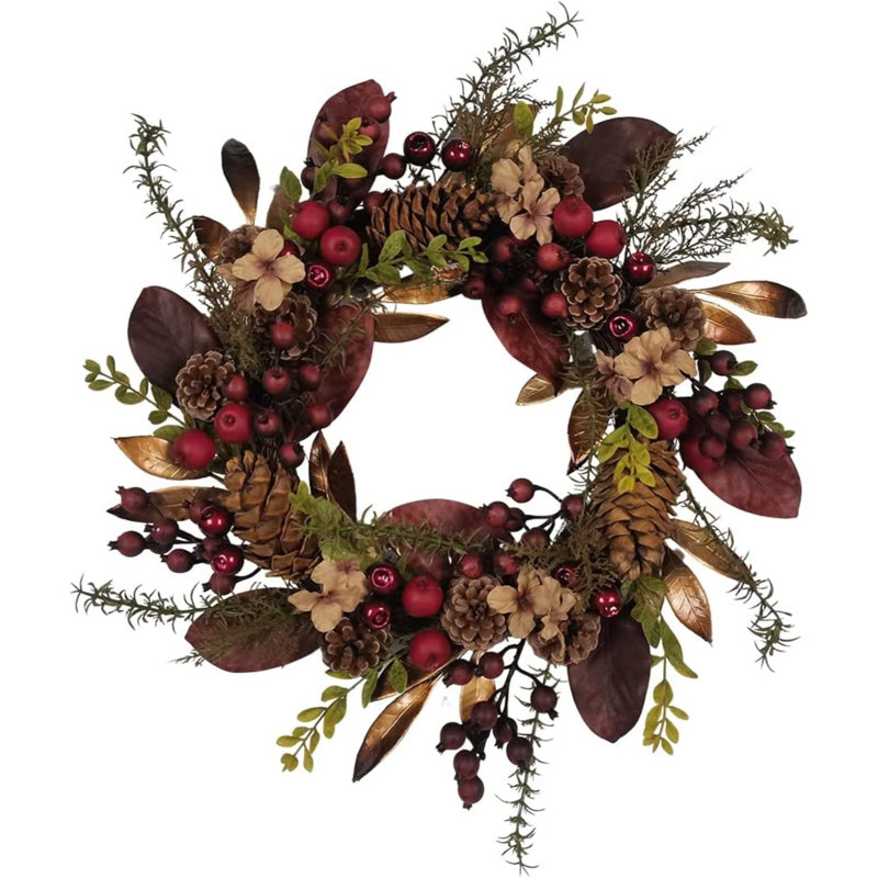 Festive Pinecone and Berry 18" Artificial Rattan Christmas Wreath