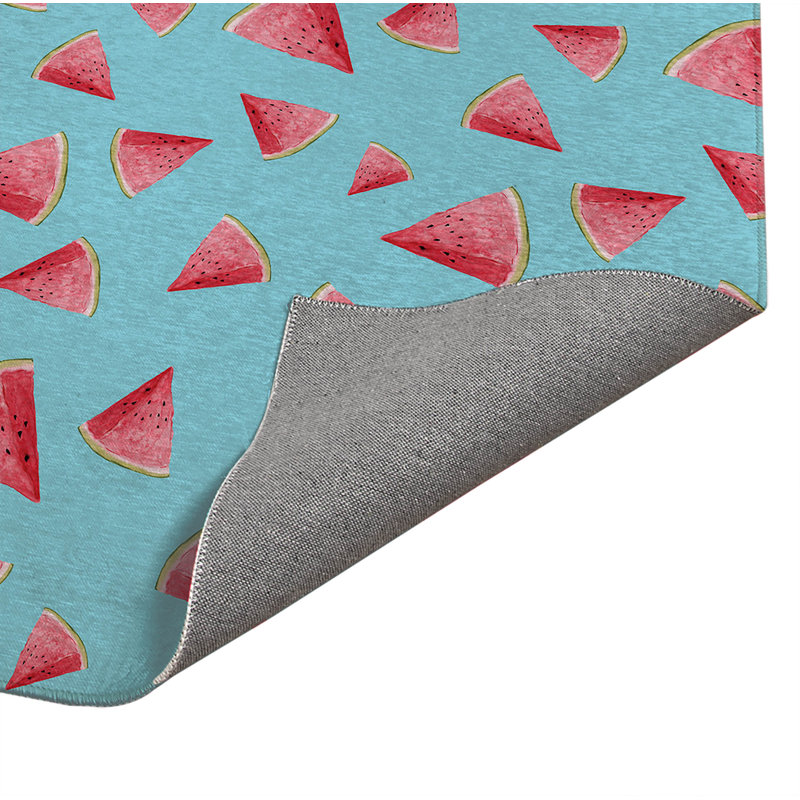 Tapis de cuisine antidérapant Summer Melon, Rectangulaire 3 pi x 5 pi, Turquoise