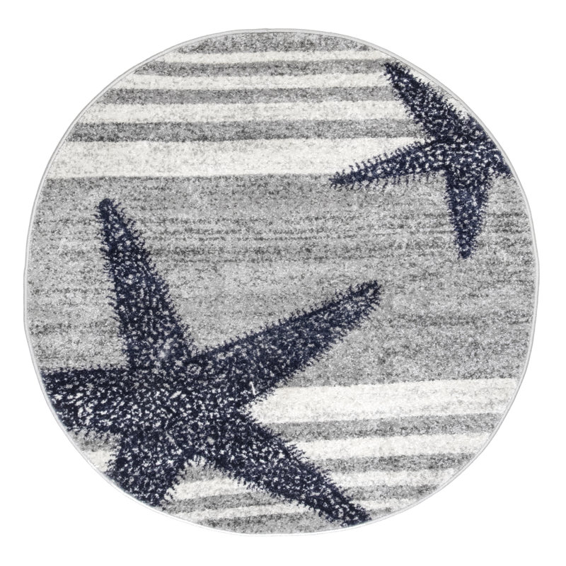 Thomas Paul Starfish and Striped Gray Rug, Round 4'