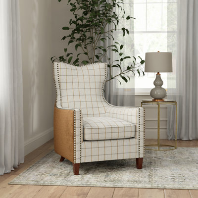 Cream and Brown Accent Chair with Nailhead Trim